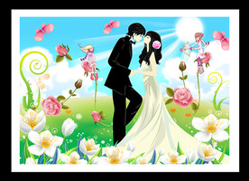幸福情侣春意盎然装饰画
