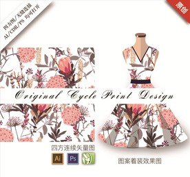 高端手绘花朵循环印花图案