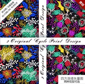 手绘丛林撞色无限循环印花图案