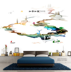 山水水墨写意 墙壁画