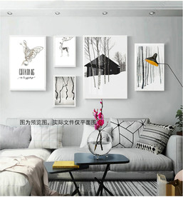 黑白森林组合北欧装饰画