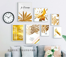 金色叶子北欧组合客厅装饰画