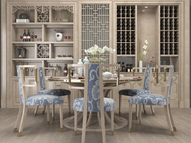 中式纯木雕花靠背餐桌组合