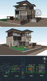 洋房别墅草图大师模型带CAD图