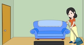 女人用扫把打扫家里卫生动画6秒