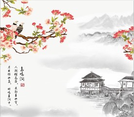 山水画水墨山水画山水画背景墙