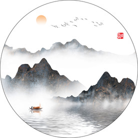 圆形水墨山水
