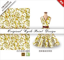 矢量手绘线条花朵抽象印花