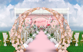 粉色户外婚礼仪式区