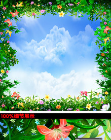 花香蓝天白云天顶壁画