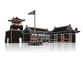 中国古典建筑城堡兵营矢量图