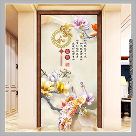 玉雕兰花凤凰家和富贵玄关背景墙