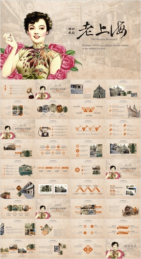 怀旧风格老上海旗袍文化PPT模
