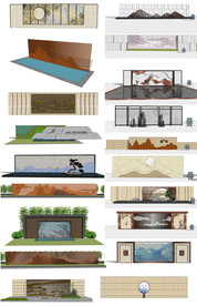 中式山水景墙模型