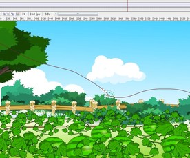 蝴蝶引导线飞翔在西瓜田上6秒