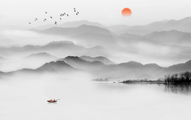 大型高清水墨新中式意境山水画