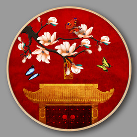 蝶恋花中国红故宫风装饰画