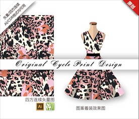 矢量手绘野性豹纹斑点花朵图案