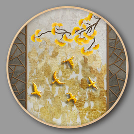 金色银杏叶庭院古风装饰画