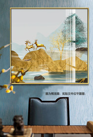 招财风景麋鹿装饰画