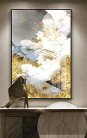 金箔山水客厅玄关背景墙装饰画