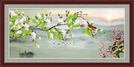 原创玉兰花鸟梅花山水装饰画