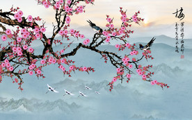 原创手绘梅花喜鹊喜上眉梢背景墙