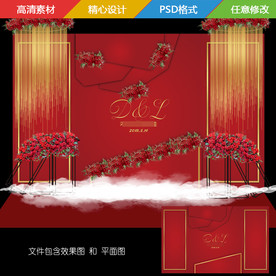 大红金色婚礼迎宾背景