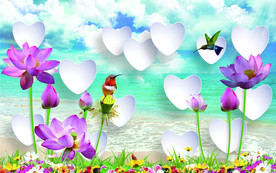 爱心3d荷花翠鸟家和富贵背景墙