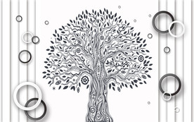 简约一棵树手绘3D电视背景墙