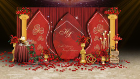 欧式红色婚礼迎宾区