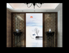 中式意境山水玄关背景墙