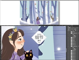 手绘森林麋鹿装饰壁画背景墙