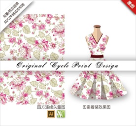 矢量小清新手绘花朵印花底纹