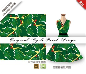 矢量抽象树叶手绘樱桃花纹图案