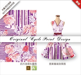 矢量抽象条纹手绘花朵花纹图案