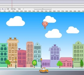 城市上空的热气球动画10秒飘动