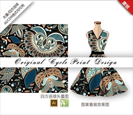 矢量手绘抽象色块花朵图案