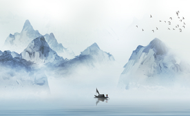 中式水墨山水山水情水墨画