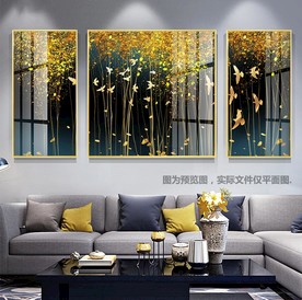 新中式豪华发财树飞鸟装饰画