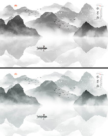 新中式意境水墨山水画背景墙壁画