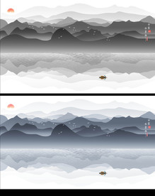 新中式意境水墨山水画装饰画壁画