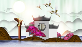 新中式水墨山水画上善若水壁画图