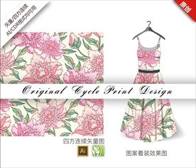 矢量手绘中国风牡丹花朵循环图案