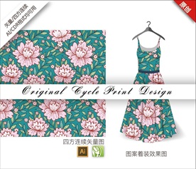 矢量抽象手绘中国风花朵循环图案