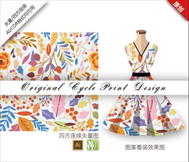 矢量抽象手绘丛林花朵循环图案