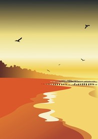 手绘日落沙滩海边