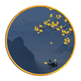 中国风   圆形山水画 大厅装