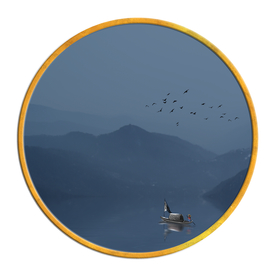 中国风   圆形山水画 大厅装