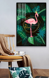 晶瓷画北欧简约树叶火烈鸟装饰画